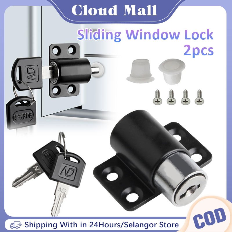 2 Pack Sliding Window Lock With 2 Keys Patio Window Bolt Catch Push ...