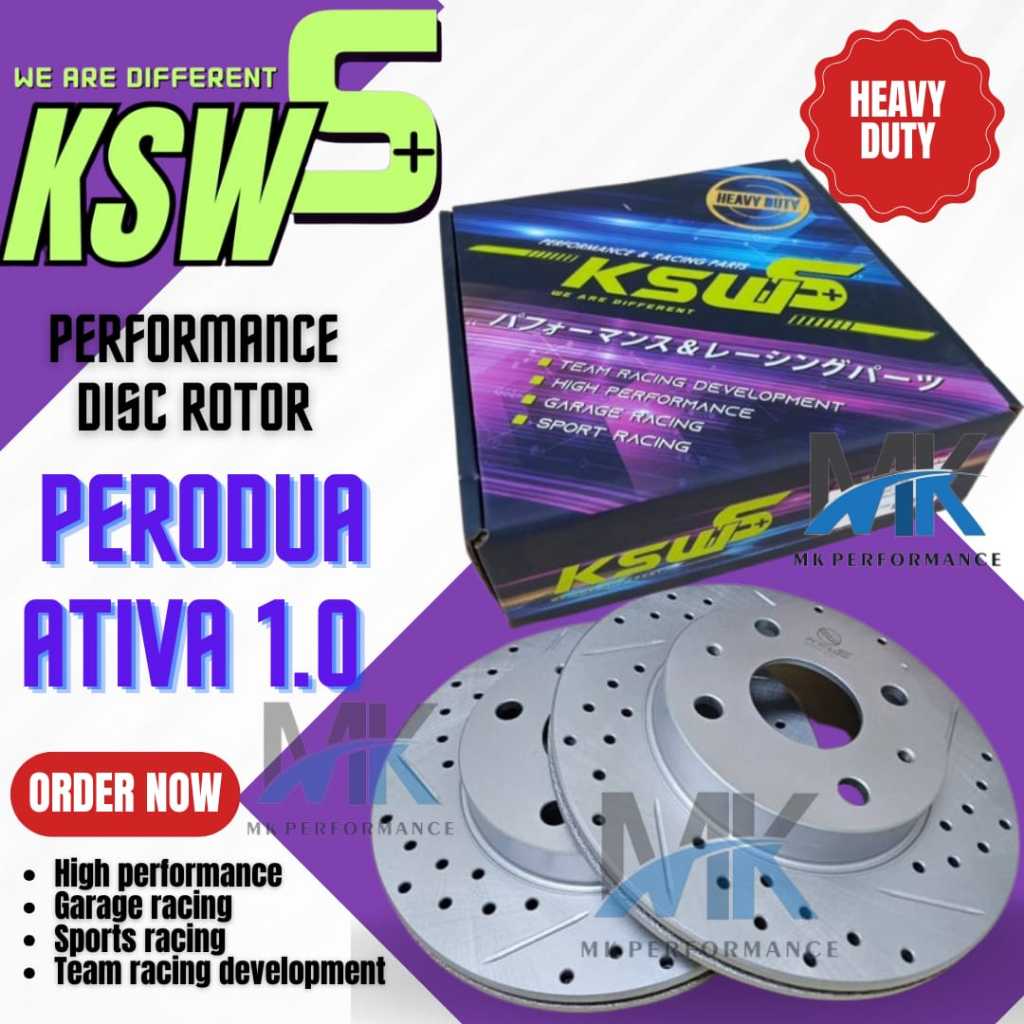PERODUA ATIVA 1.0T - KSW S+ Performance Disc Rotor Slotted & Drilled(1 ...