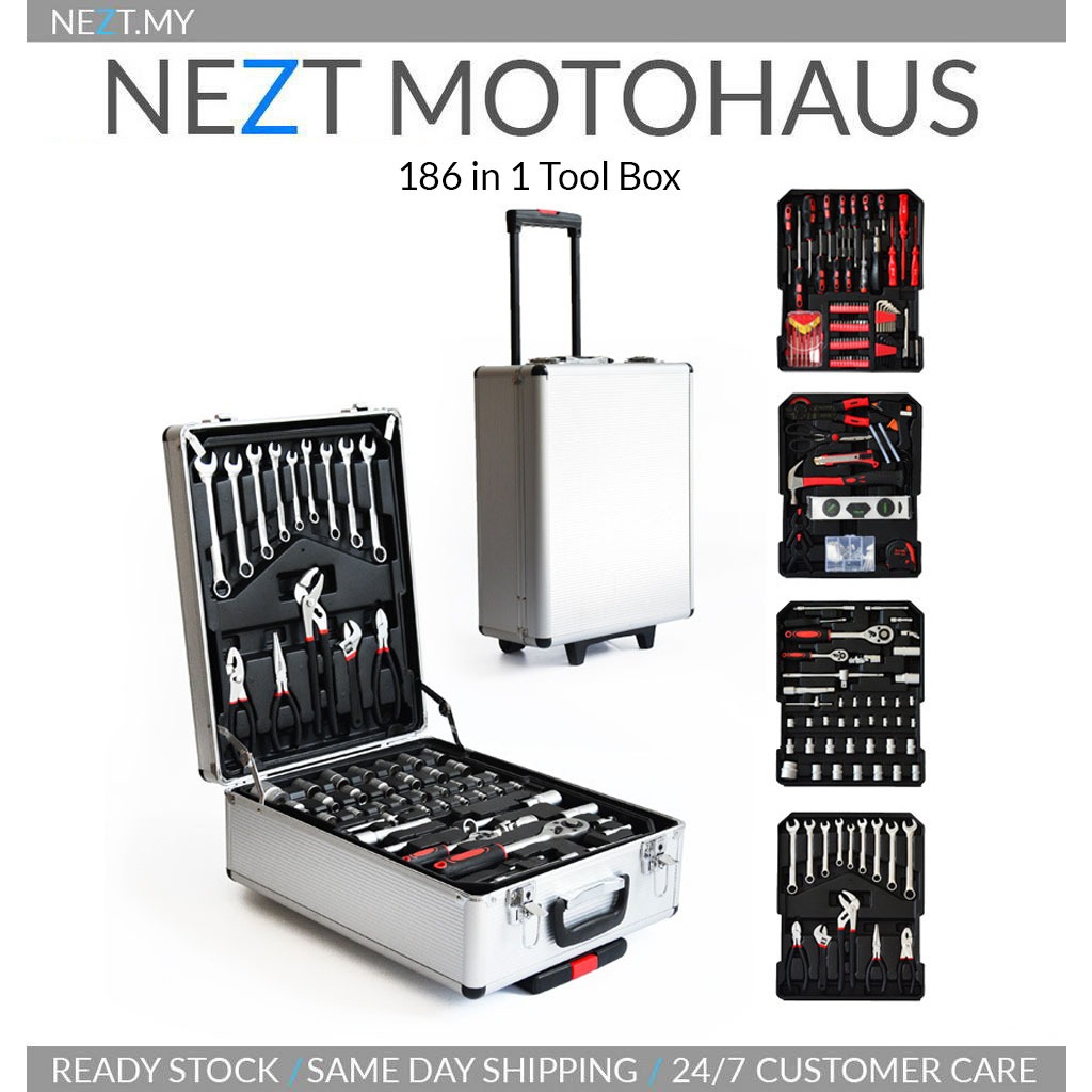 186 in 1 Professional Tool Box siap carry case dan roda portable tools ...
