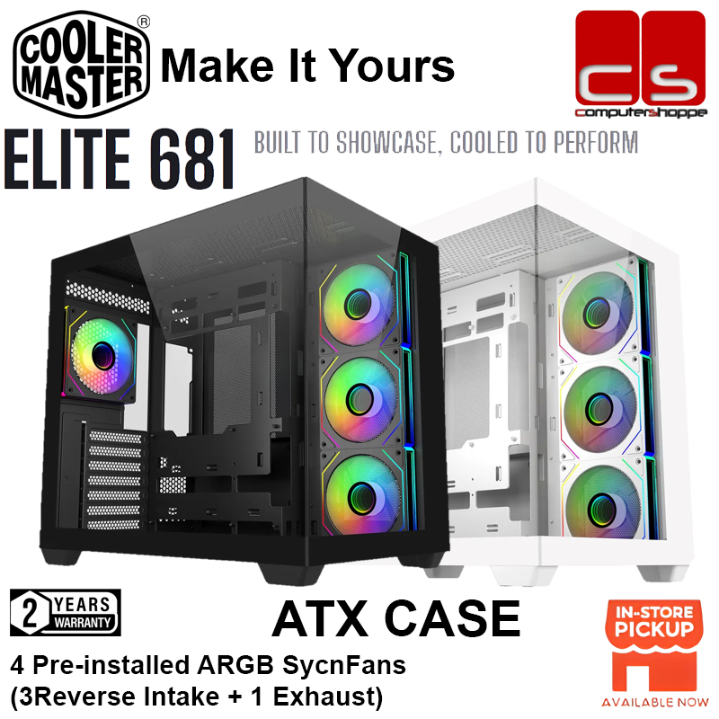 COOLER MASTER ELITE 681 (BLACK / WHITE) 2TG ATX CHASSIS WITH 4 ARGB FAN ...