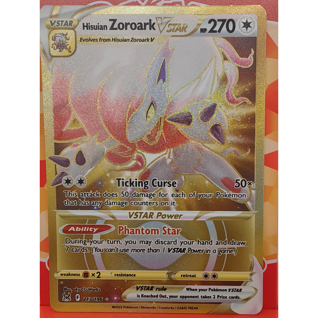 Carte Pokemon Rare Hisuian Zoroark VSTAR 213/196 Lost Origin Gold Pokémon TCG Card NM Mint Phantasmal Flames