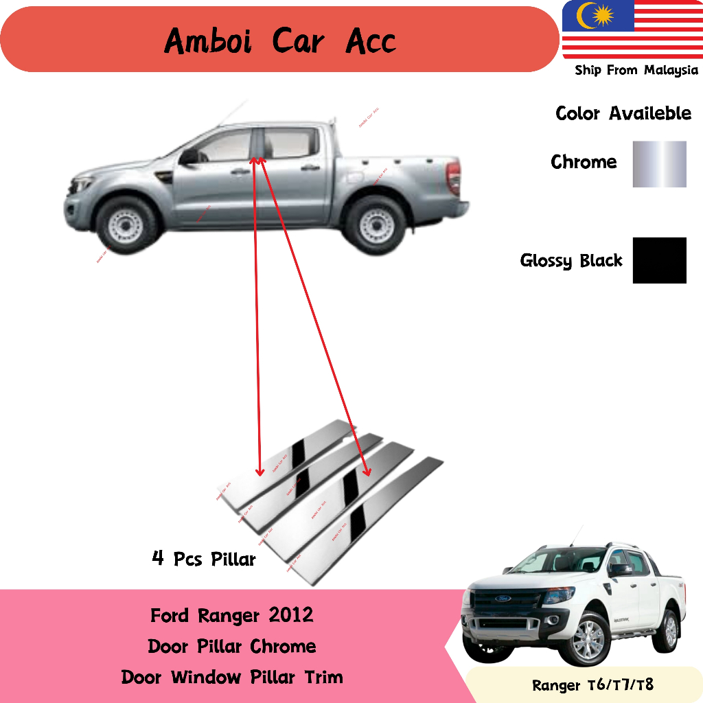 Ford Ranger 2012 Door Pillar Chrome Door Window Pillar Trim | Shopee ...
