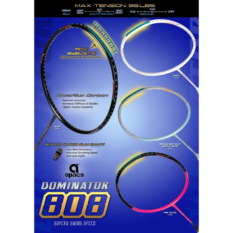 APACS RACKET DOMINATOR 808 SLIGHTY HEAD HEAVY APACS Badminton Racket ...