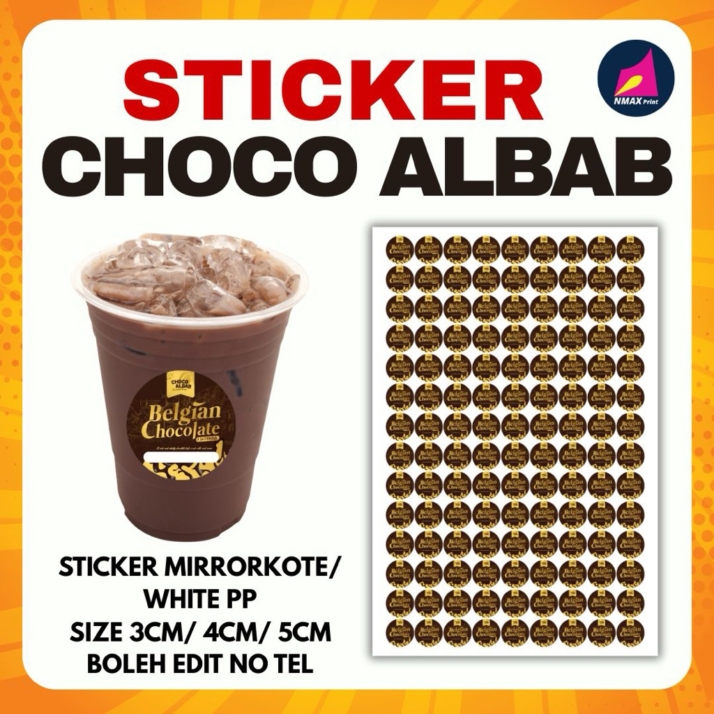 Sticker Choco Albab / Boleh tambah nombor / Sticker Minuman size 3cm ...