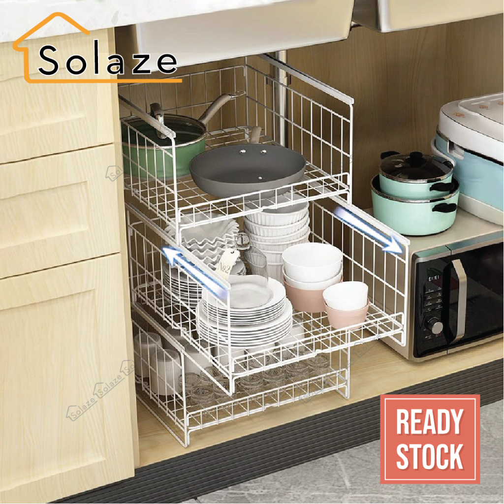 Solaze 2-Tier/3-Tier Pull-Out Kitchen Organizer Cabinet Storage Rack ...