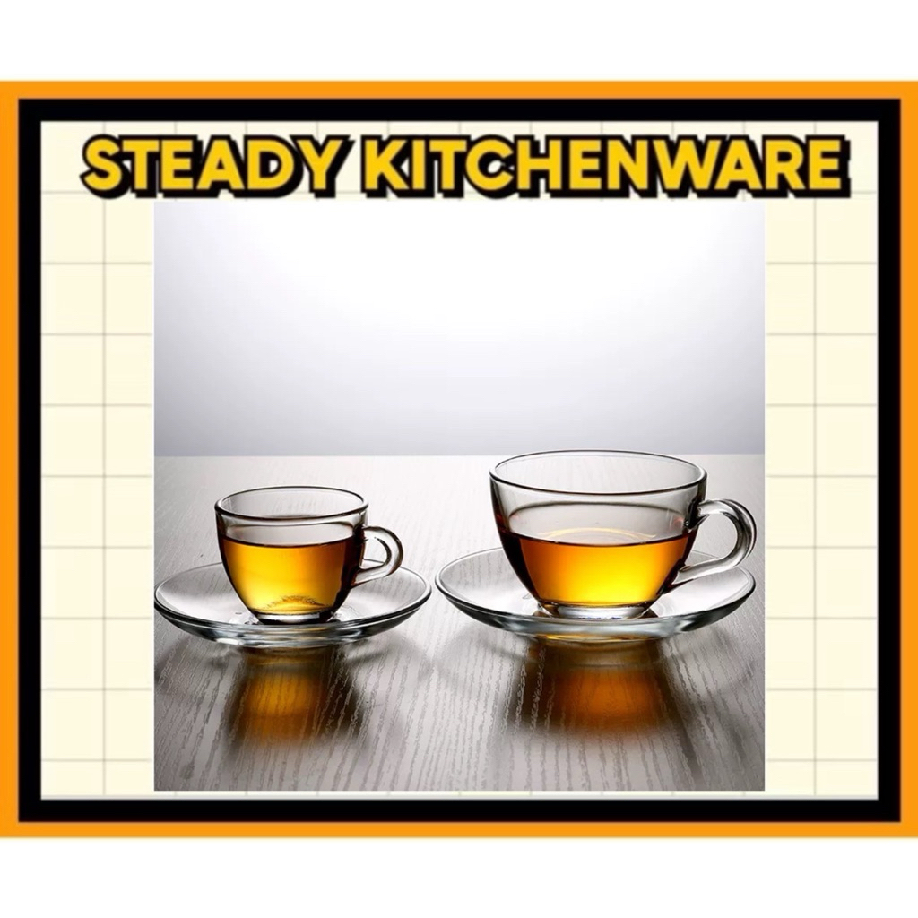 Pasabahce Basic Series Glass Coffee Expresso Cup And Saucer Cappucino ...