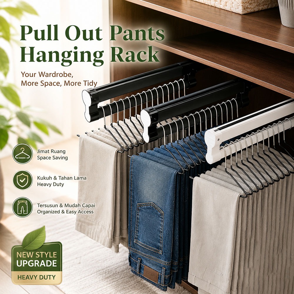 Upgrade Heavy Duty Pull Out Pants Hanger Rack Sliding Wardrobe ...