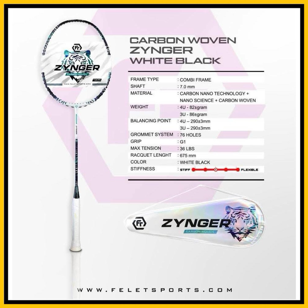 FELET CARBON WOVEN ZYNGER BADMINTON RACKET/ FELET HARIMAU ZYNGER (FREE ...
