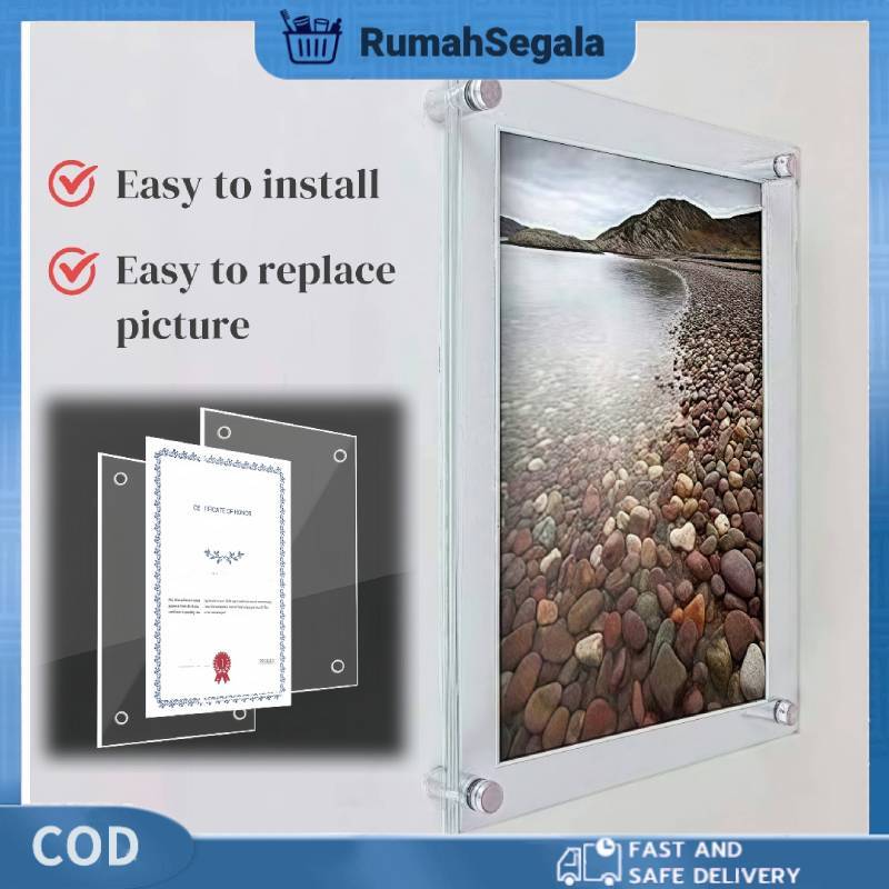 A2 A3 A4 Frameless Floating Acrylic Photo Frame Plastic Certificate ...