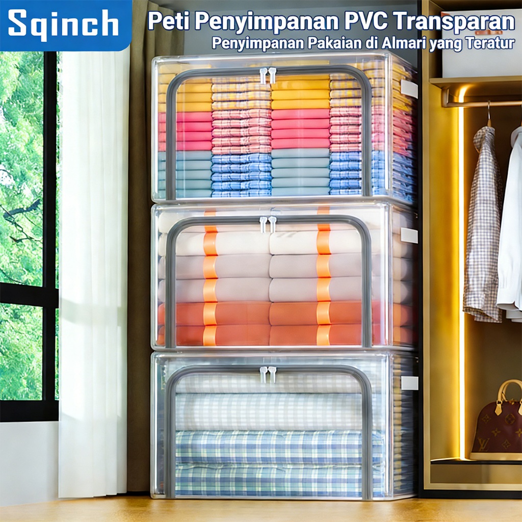 Sqinch Foldable Transparent Clothes Storage Box with Lids Waterproof ...