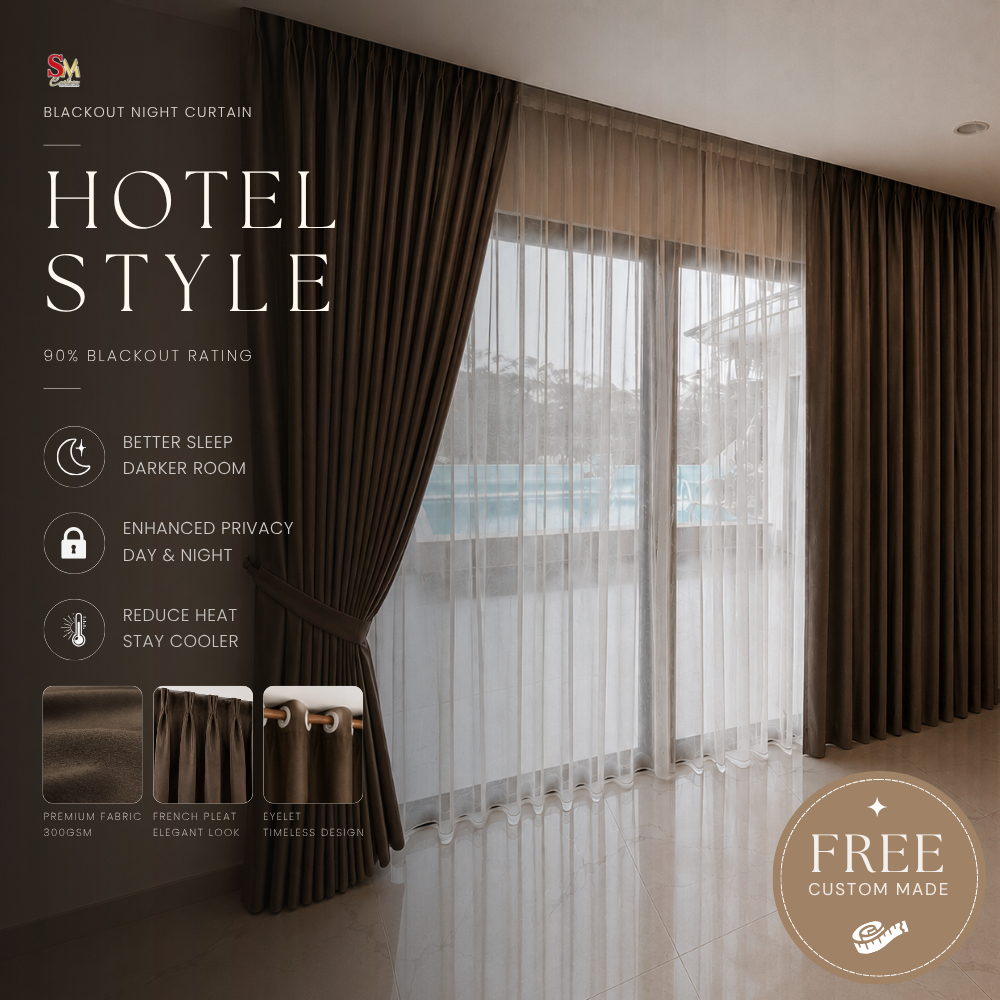 【SM CURTAIN】Luxury Hotel Style Blackout Curtain Modern Minimalist Free ...