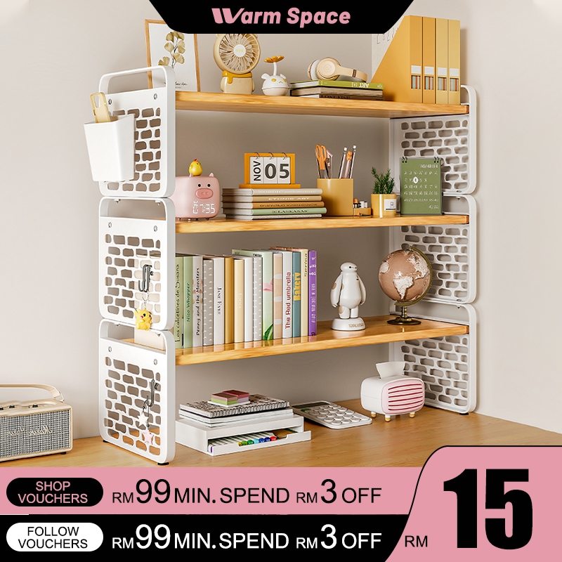 Rak Buku Desk organizer Table Top Rack Desktop Rack with Pegboard ...
