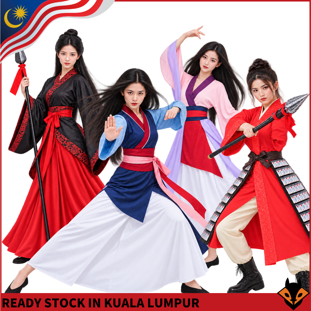 Women's Mulan Cosplay Costume Traditional Warrior Heroine Dress & Armor ...