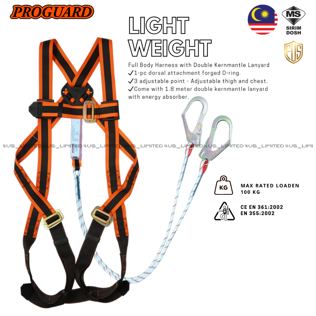 PROGUARD PFP-FBH-108-LITE-SET-LYKM Safety Full Body Harness & Double ...