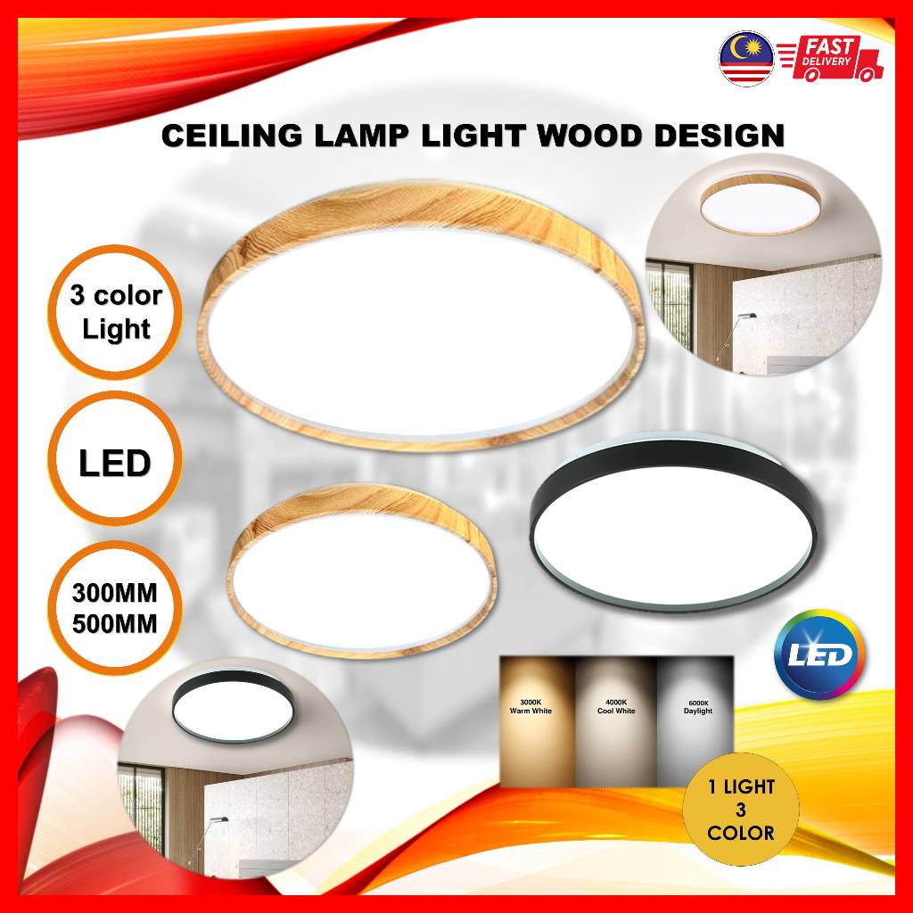 Ceiling Light Round Lampu Syling Simple Design Muji Wood Black 300MM ...