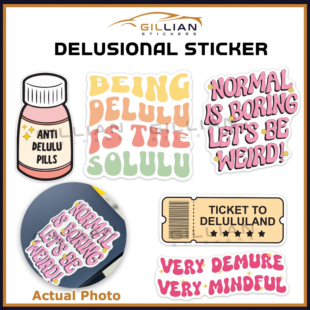 Delusional Sticker Inspirational & Funny Words for Laptop, Bottle ...