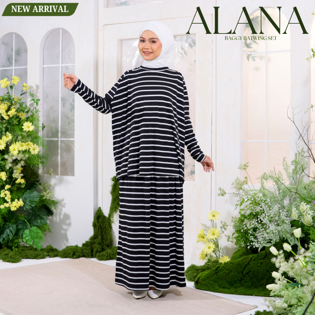 MS131 Moda Store Alana Raglan Set Baggy Batwing A-Cut Skirt Striped ...