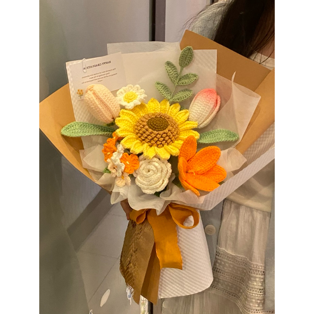 Graduation Bouquet Handmade crochet sunflower Hand-knitted Artificial ...