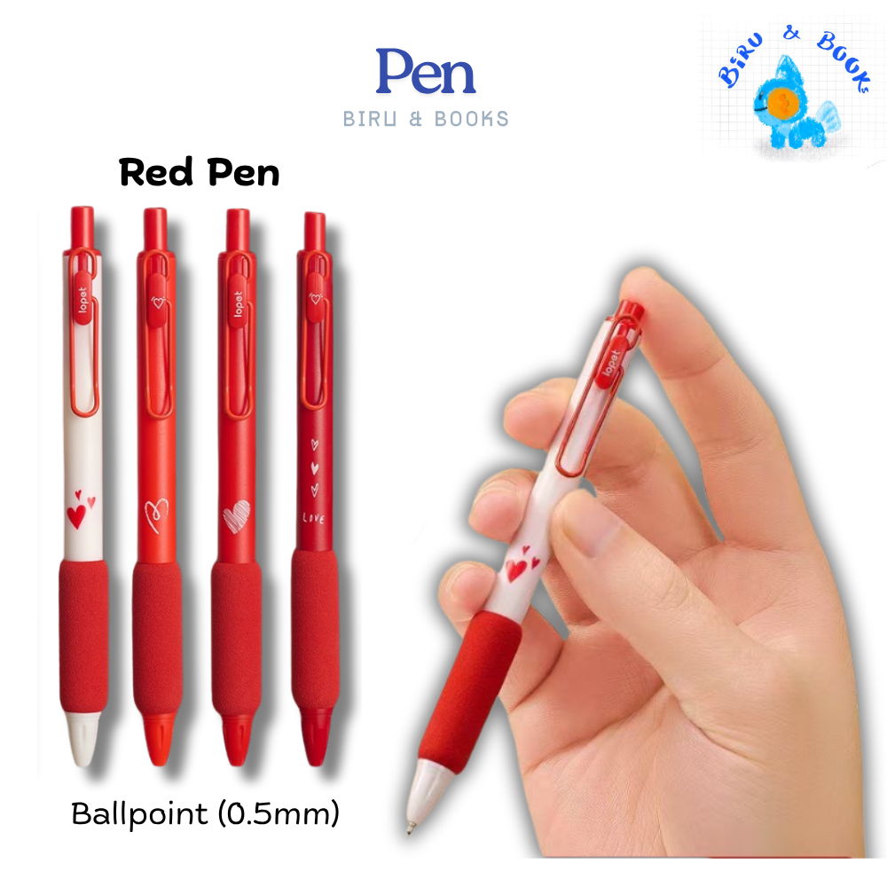 Cute Red Ink Gel Pen 0.5mm Soft Grip Pen Merah Stationery Teacher's Day ...