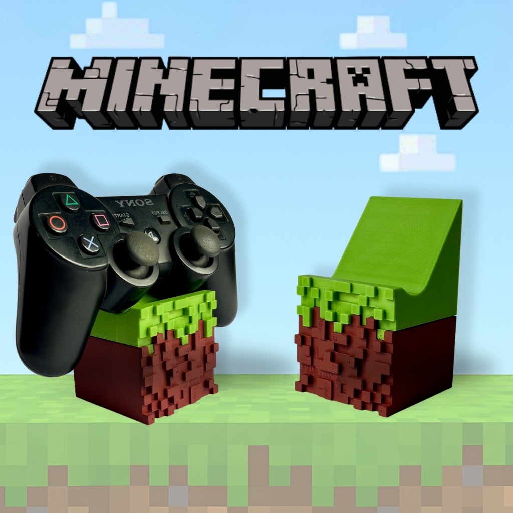 Minecraft Controller Stand 3D Printed Grass Block Design Gaming Holder ...