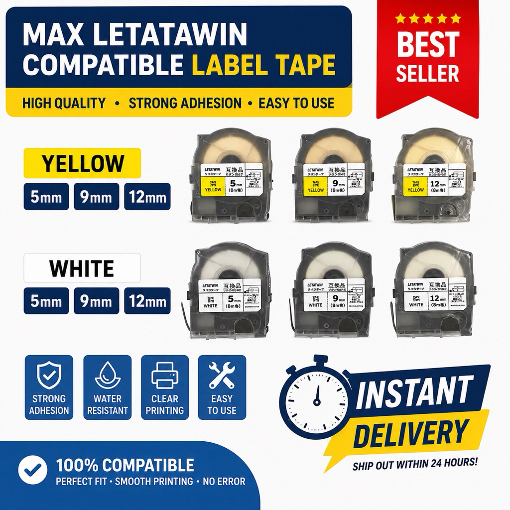 Max Letatwin Compatible Label Tape LM-TP505W LM-TP505Y LM-TP509W LM ...