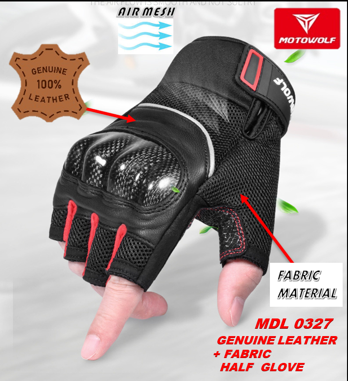 Motowolf Leather + Fabric Carbon Fiber Hard Shield Half Knuckle ...