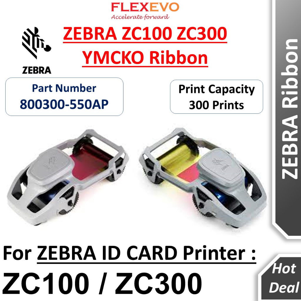 Zebra ZC100 ZC300 Series Color Ribbon 300 prints YMCKO 800300-550AP ...