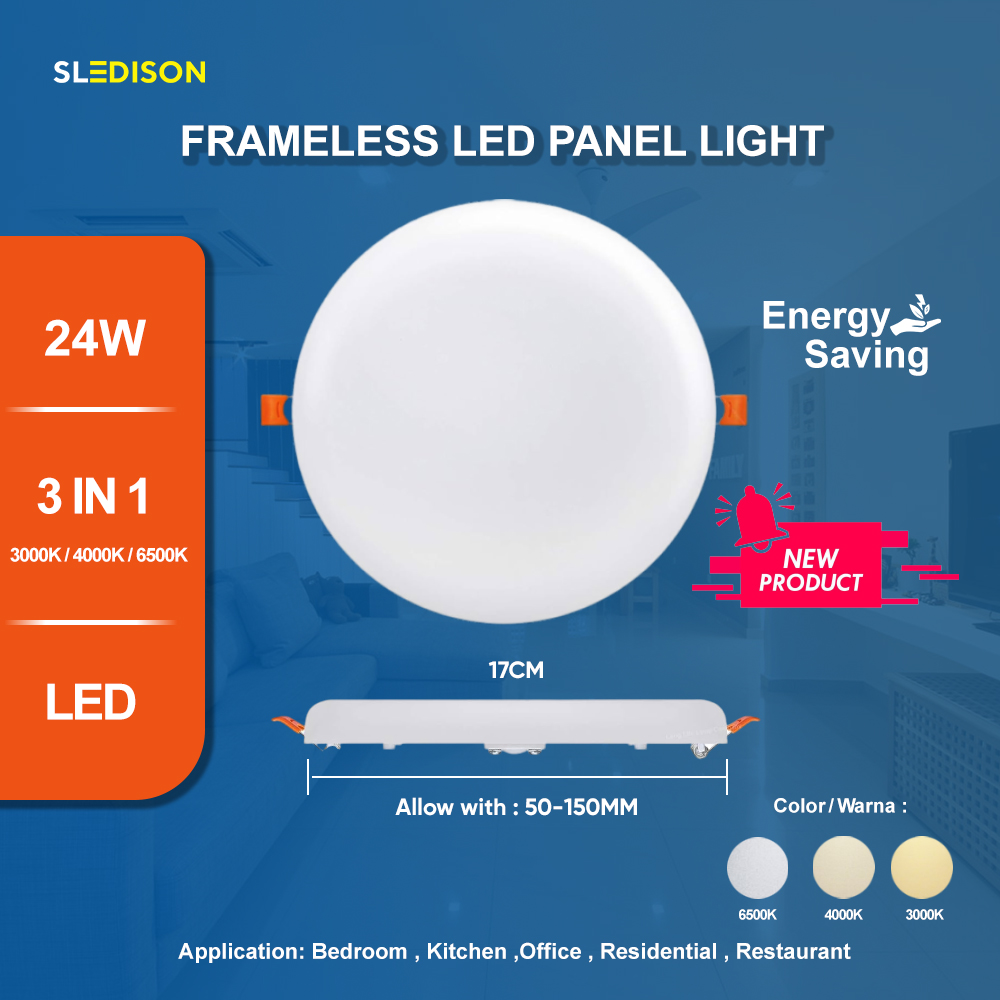 SL EDISON 24W 7" Recessed LED Panel Light Lampu Downlight 3 Color