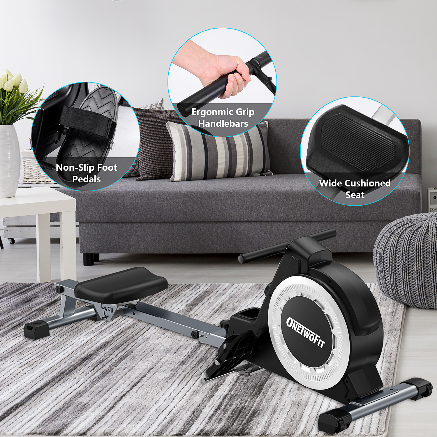 OneTwoFit 16 Level Resistance Rowing Machine with Magnetic