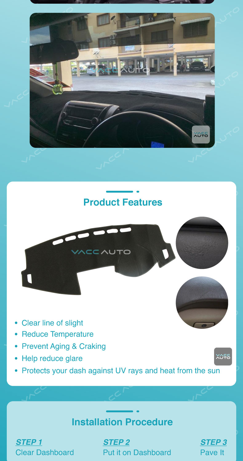 Toyota Vios (3rd Gen) Dashboard Carpet Non slip Dash Mat Sun Shade