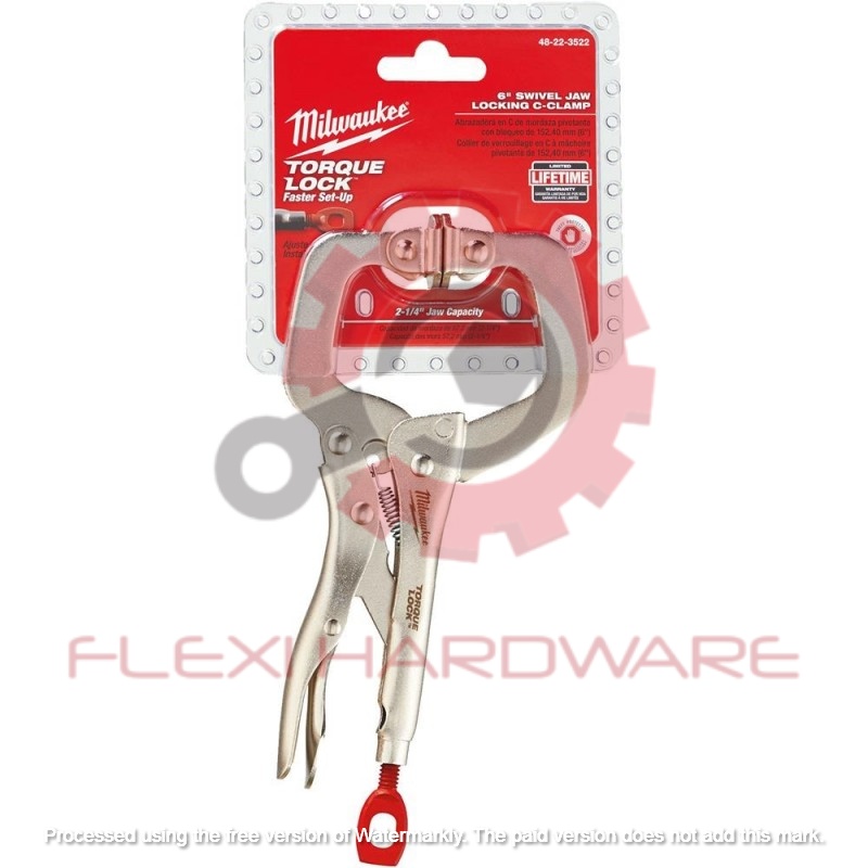 MILWAUKEE TORQUE LOCK C-CLAMP LOCKING PLIERS SWIVEL JAWS (6'' 48-22 ...