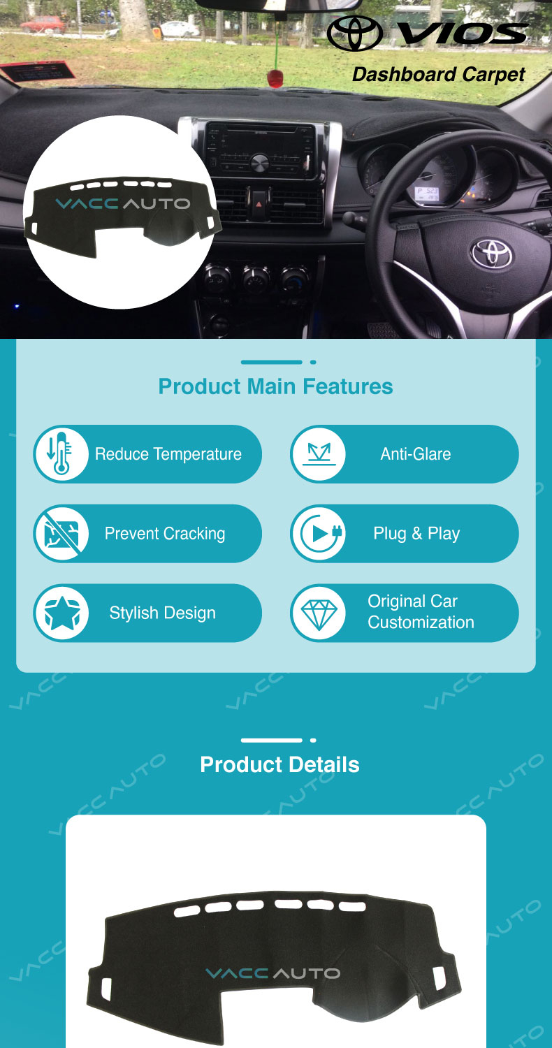 Toyota Vios (3rd Gen) Dashboard Carpet Non slip Dash Mat Sun Shade