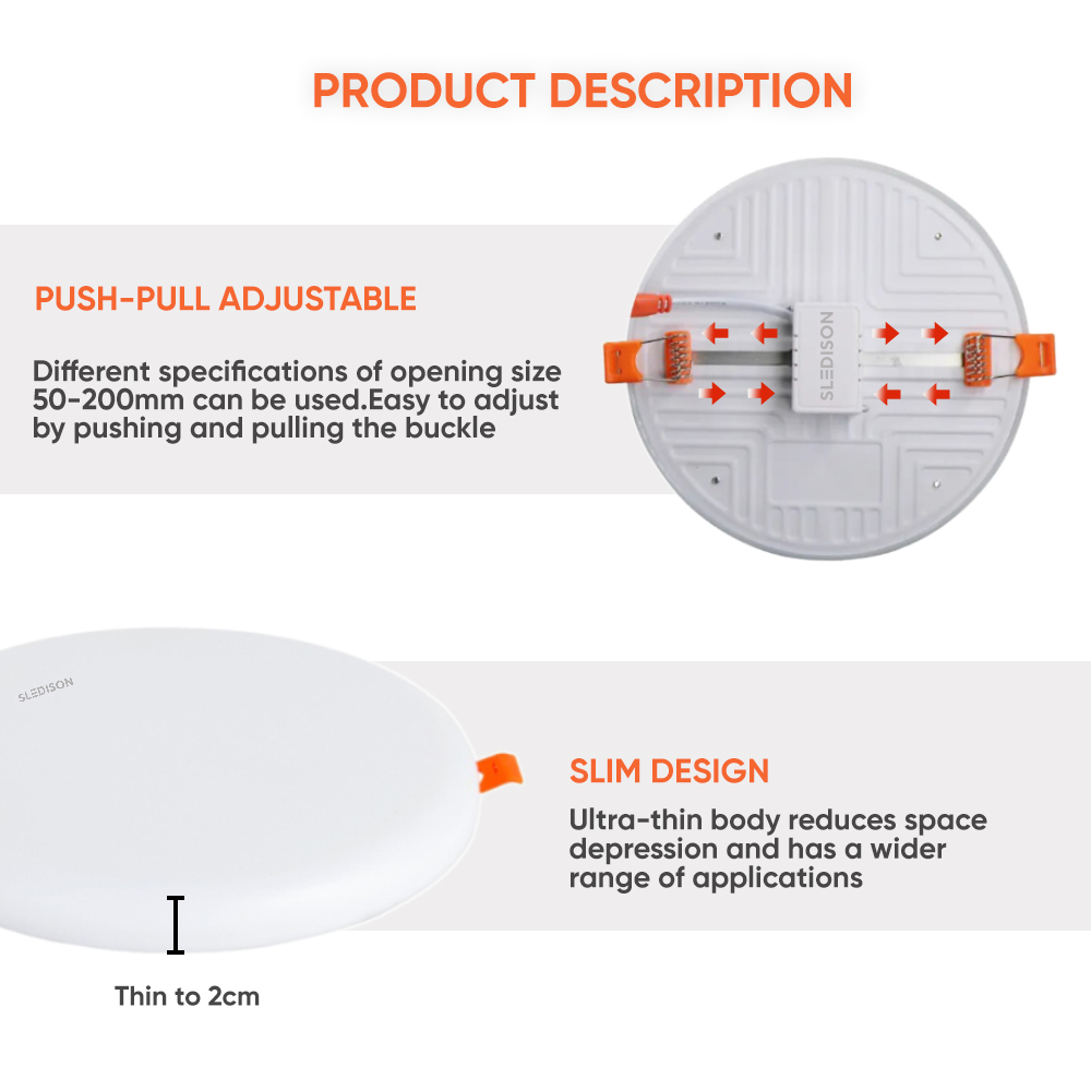 SL EDISON 24W 7" Recessed LED Panel Light Lampu Downlight 3 Color