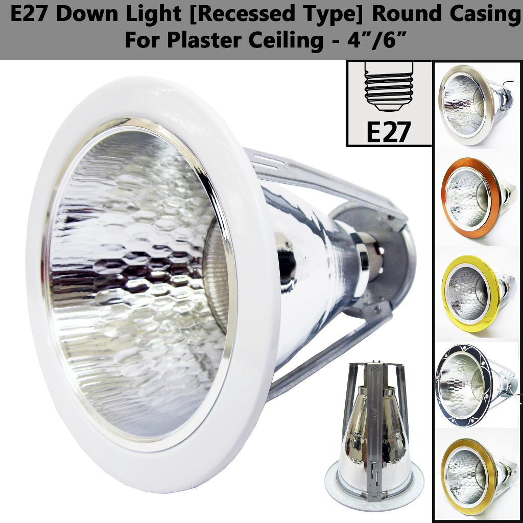 3H Lampu Siling Downlight LED E27 4 Inci/6 Inci [Recessed] Bulat Casing ...