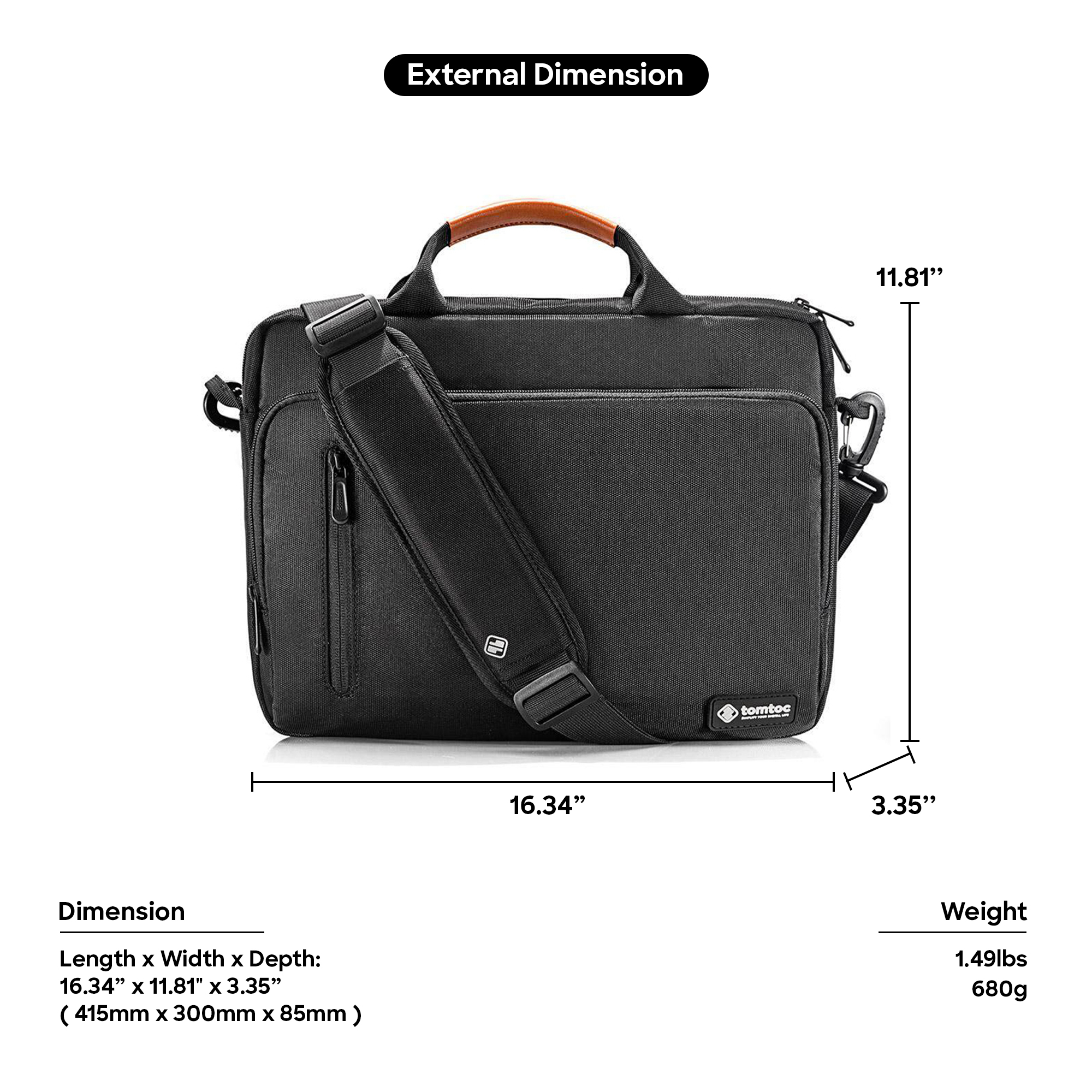 tomtoc 15.6 Inch Casual Laptop Messenger Bag / Business Shoulder Bag