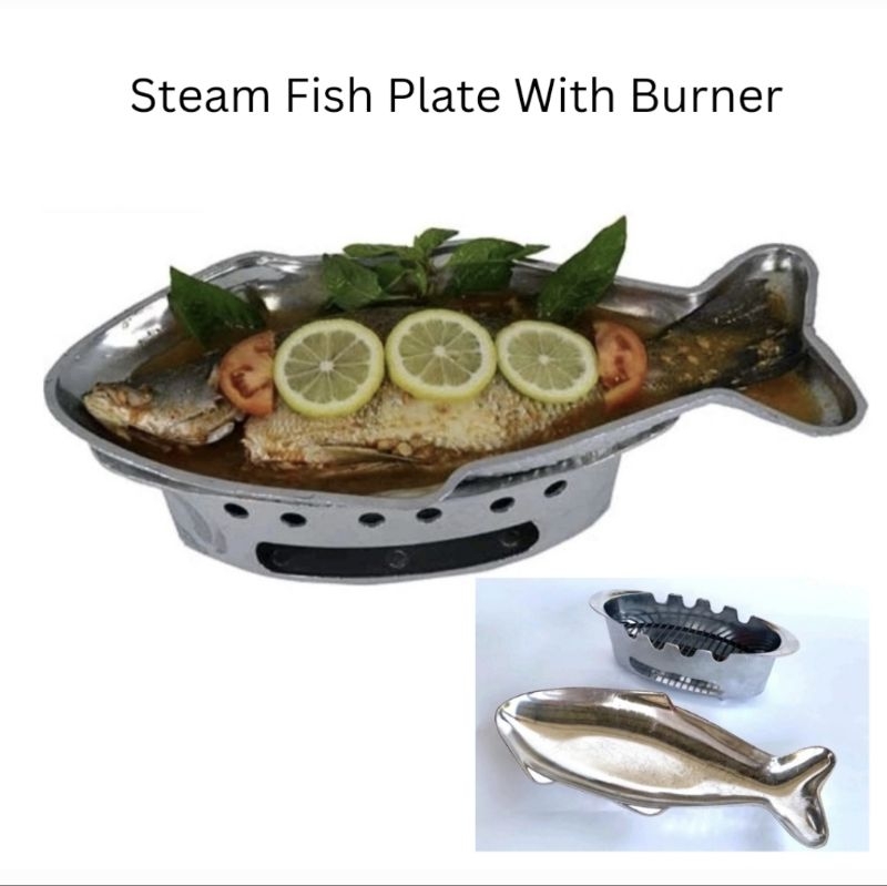 Steam Fish Plate With Burner Stove 16" Pemanas Ikan Aluminium Thai