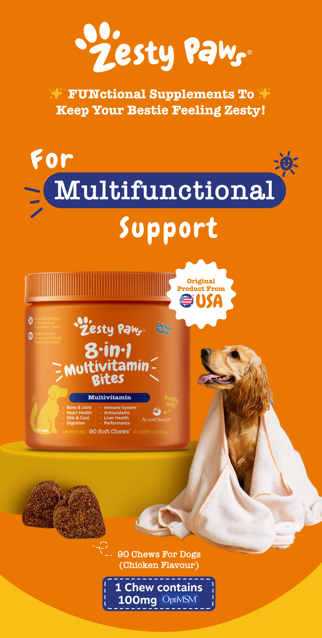 Zesty Paws 8in1 Multivitamin Bites for Dogs Overall Support [Chicken