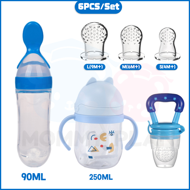 6Pcs Silicon Baby Food Feeder Squeeze Spoon Set Rotatable Baby Fruit ...