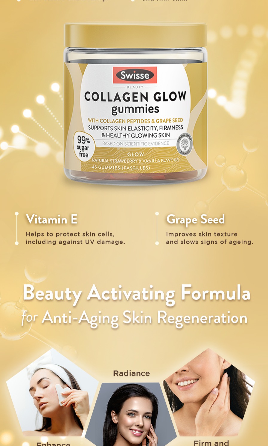 Swisse Beauty Collagen Glow Gummies Strawberry & Vanilla Flavour 45 pack