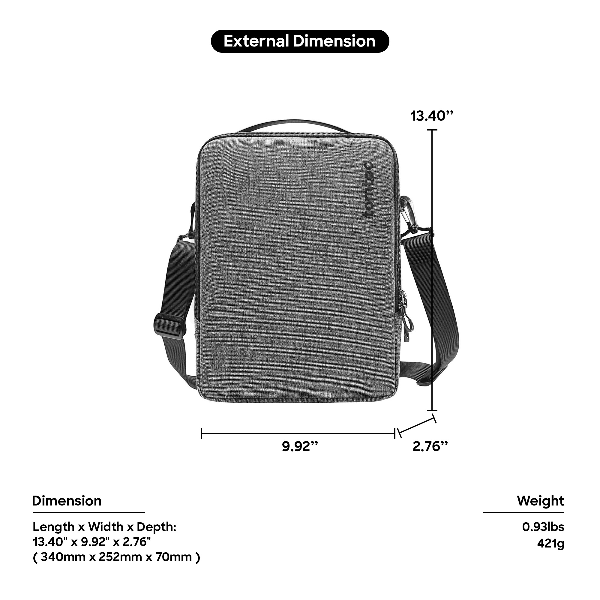 tomtoc 14 Inch Urban Laptop Shoulder Sling Bag iPad Pro 12.9