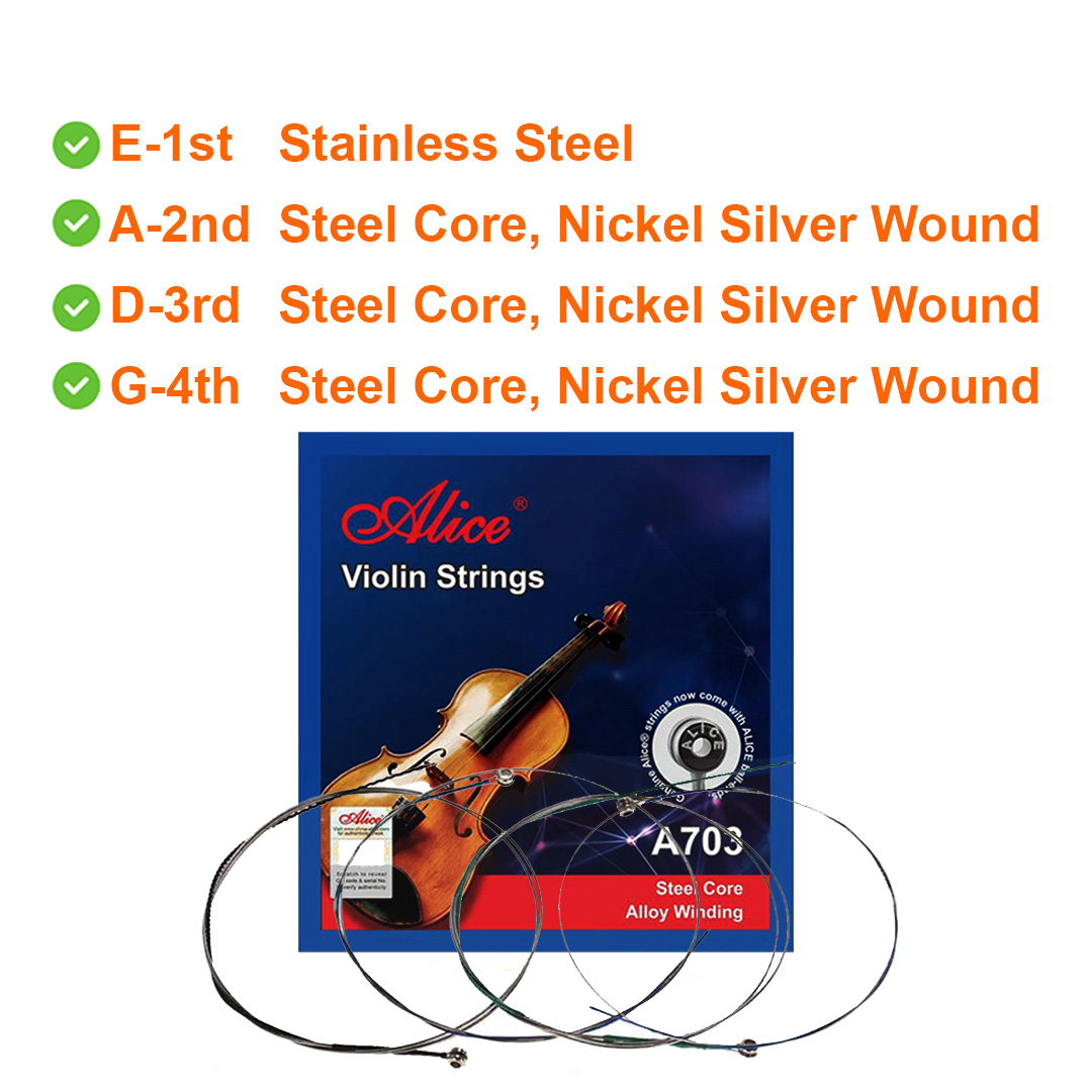 ALICE A703 Violin Strings SET 4 Strings E A D G for 4/4 Violin 爱丽丝小提琴套弦 ...