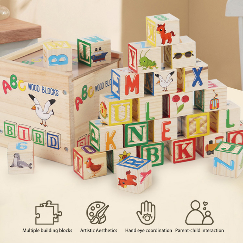 ABC/123/Shapes/Patterns Blocks Set With Storage Wooden Box (26 pcs ...