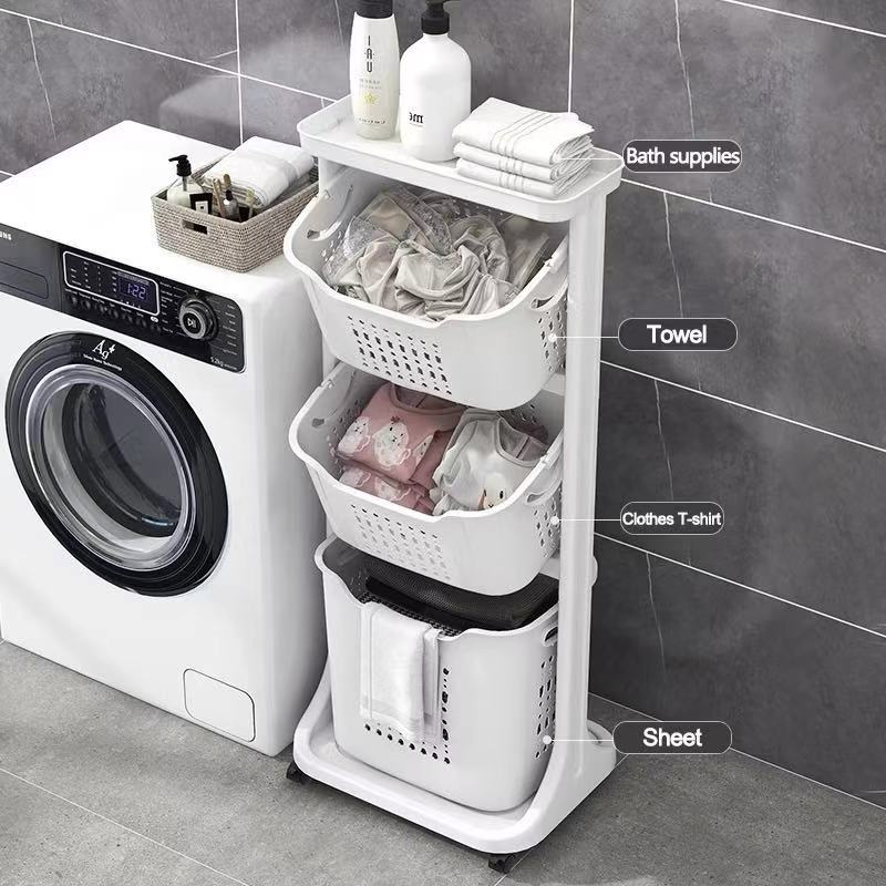 Multipurpose Plastic Bathroom Storage Dirty Laundry Basket Trolley Rack ...
