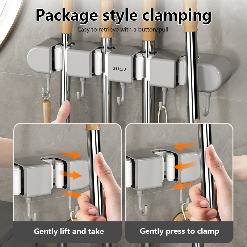 New Broom Mop Holder Suction Cups With Hooks Wall Mounted Broom Storage ...