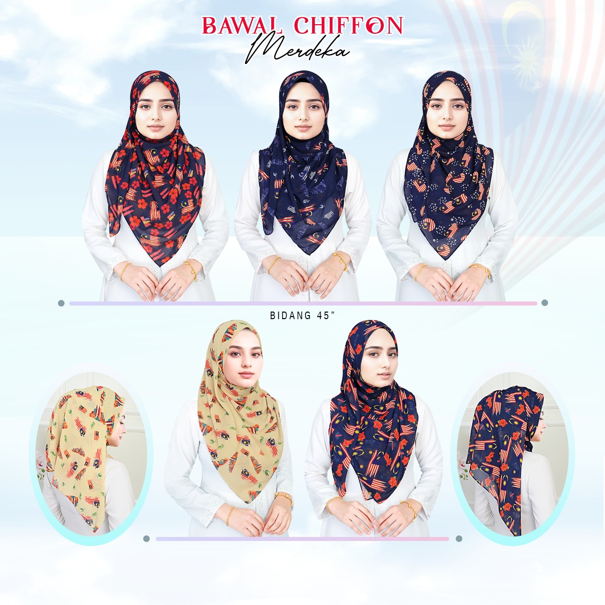 Special Edition Merdeka 2025 Tudung Bawal MERDEKA Pattern Bidang 45 ...