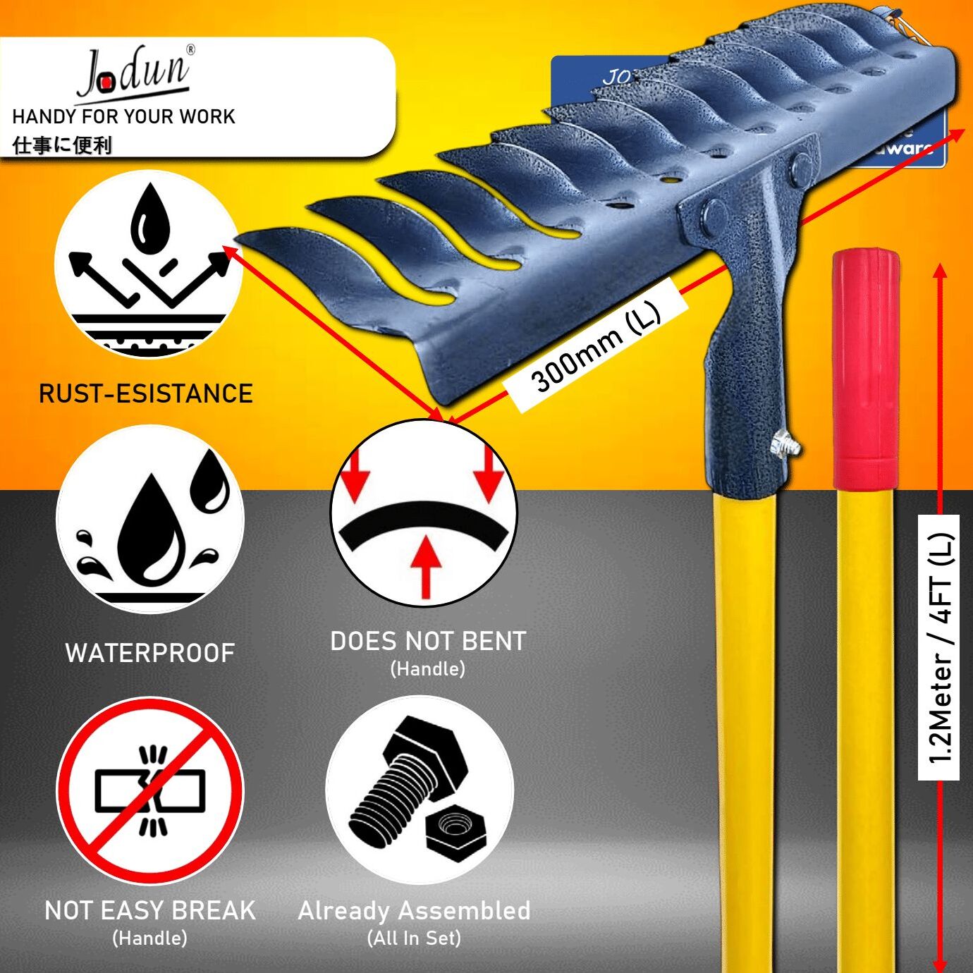 JODUN (BATANG CAKAR BESI) 12-Teeth Heavy Duty Black Pointed Steel Rake ...