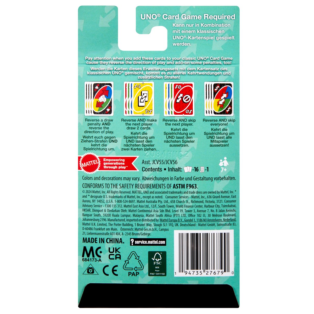 UNO Add-On Packs, Mattel ,16 Cards to Use with the UNO Game, Themed ...
