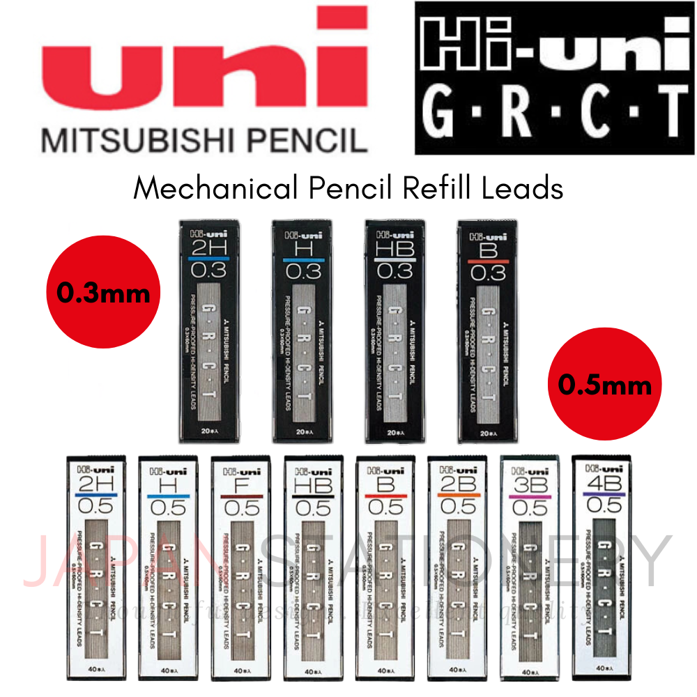 Uni Mitsubishi HiUni GRCT Mechanical Pencil Refill Leads 0.3/0.5 mm