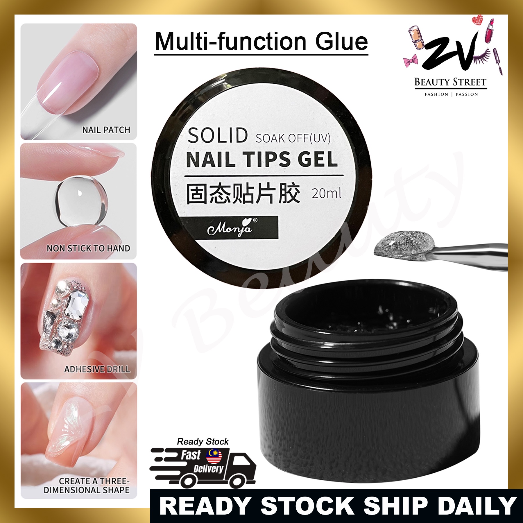 Monja 固体胶 Solid Nail Tips Gel Strong Adhesion, Long-Lasting, Easy ...