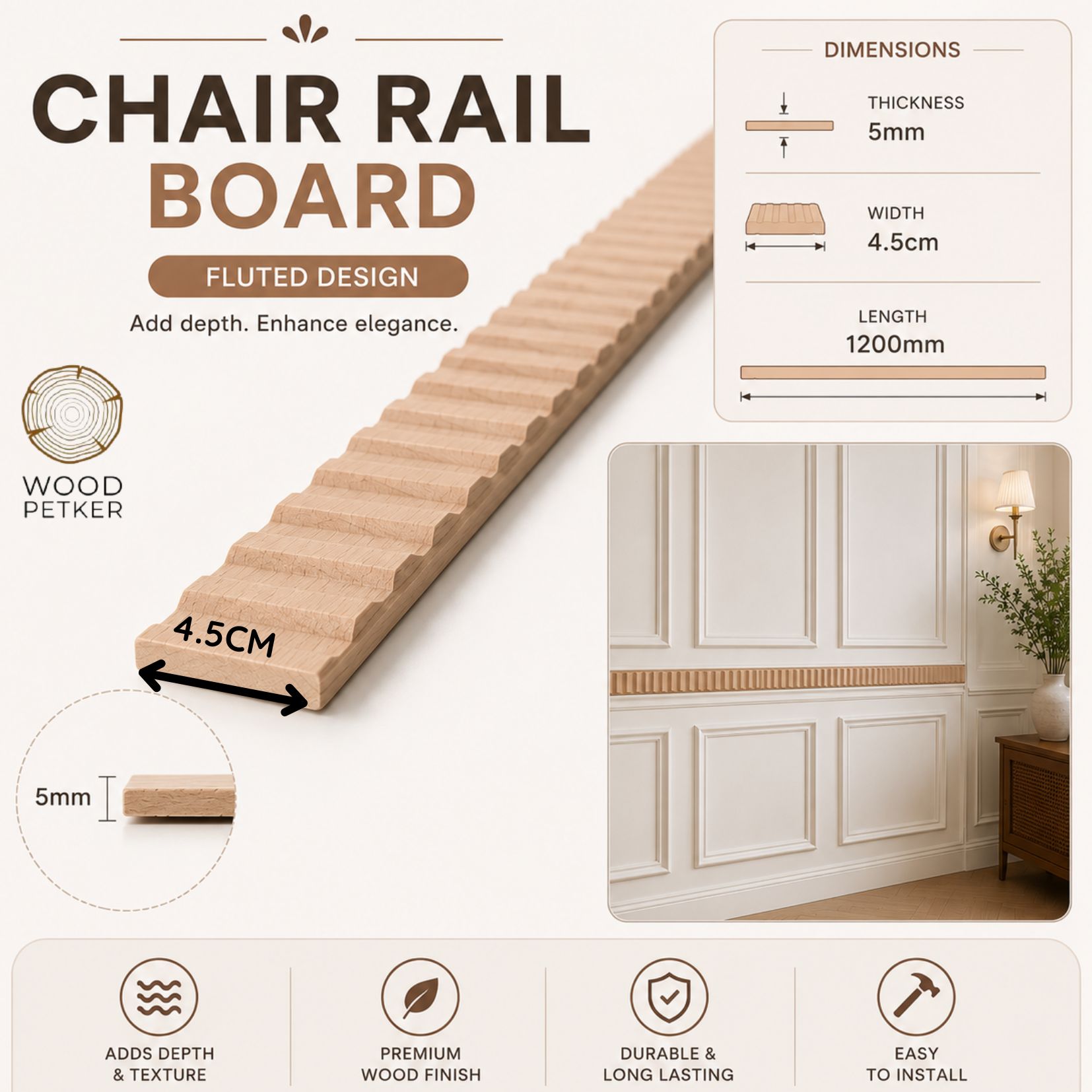 Chair Rail Board bobbin batten wainscoting wall decoration fluted ...